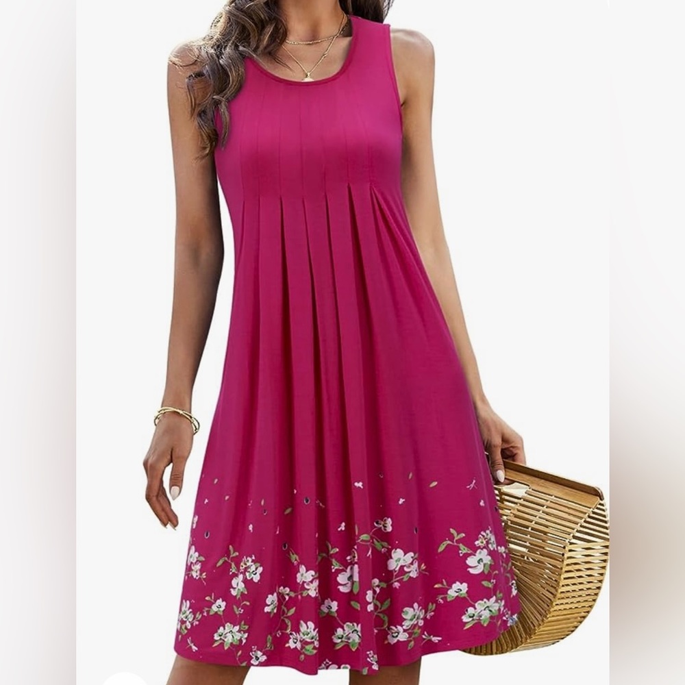 NWT Kilig Hot Pink Sleeveless Floral Pleated Dress Size XL